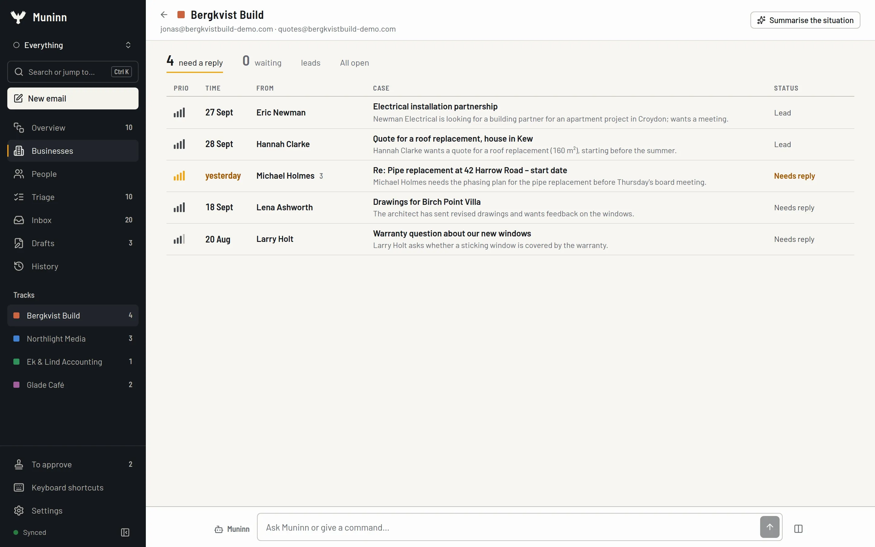 Businesses – Screenshot with fictional demo data.