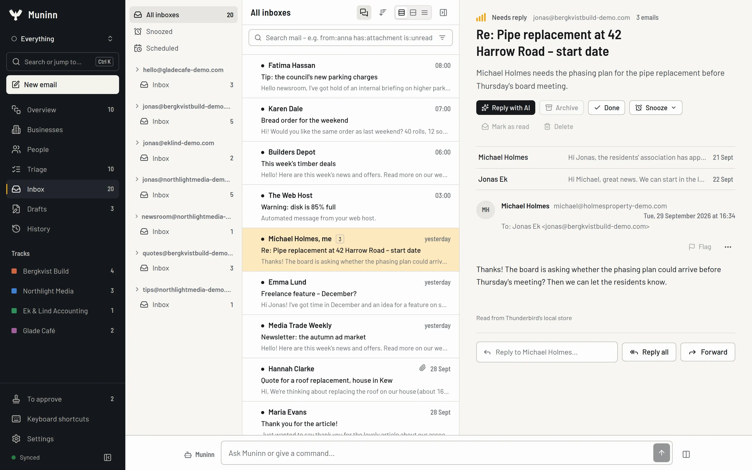 Inbox – Screenshot with fictional demo data.